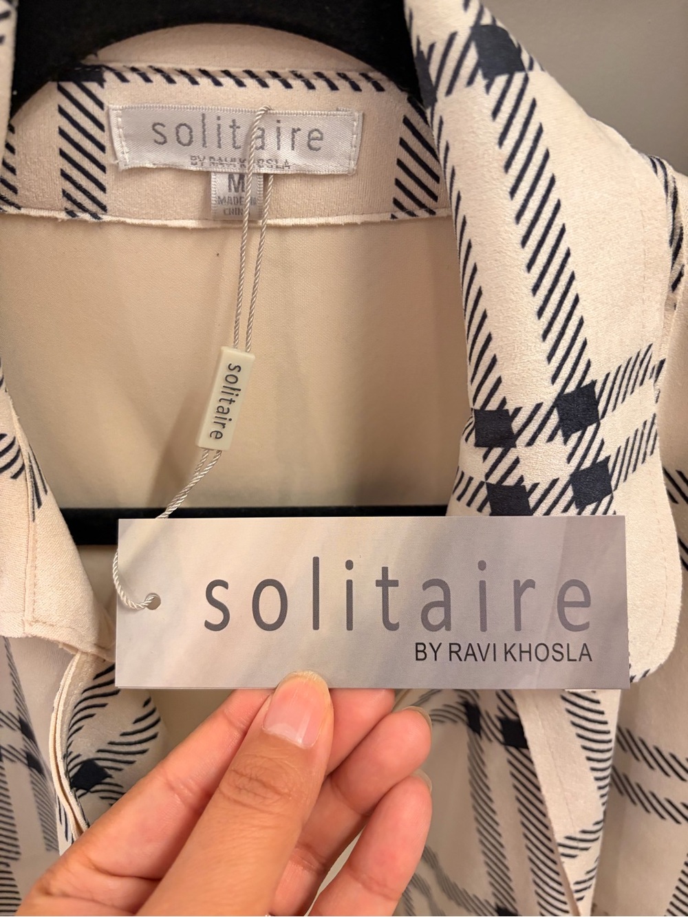 Solitaire Cream and Navy Plaid Open Front Coatigan - Picture 6 of 10